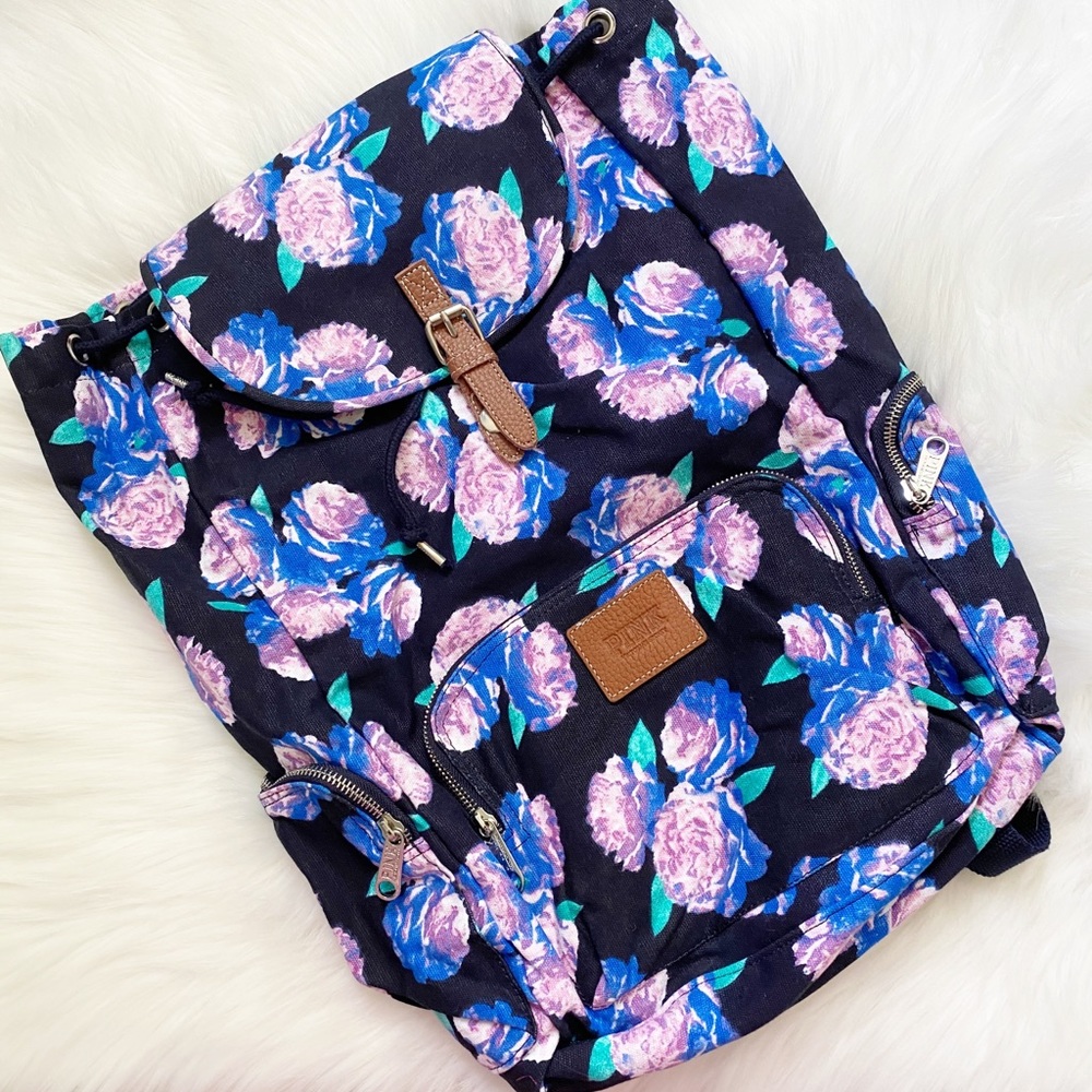 PINK Victoria's Secret Floral Backpack - Blue and Purple